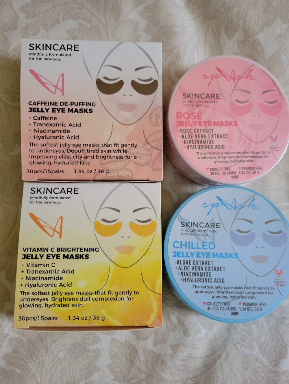 NWT Caffeine De-Puffing, Vitamin C Brightening, Chilled & Rose Jelly Eye Masks
